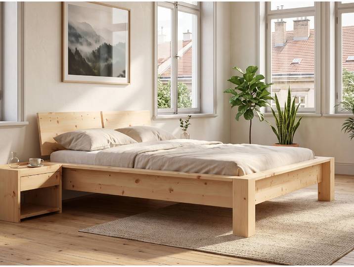 Zirbenholzbett „Hanna“ 100 x 210 cm Massivholz Zirbe
