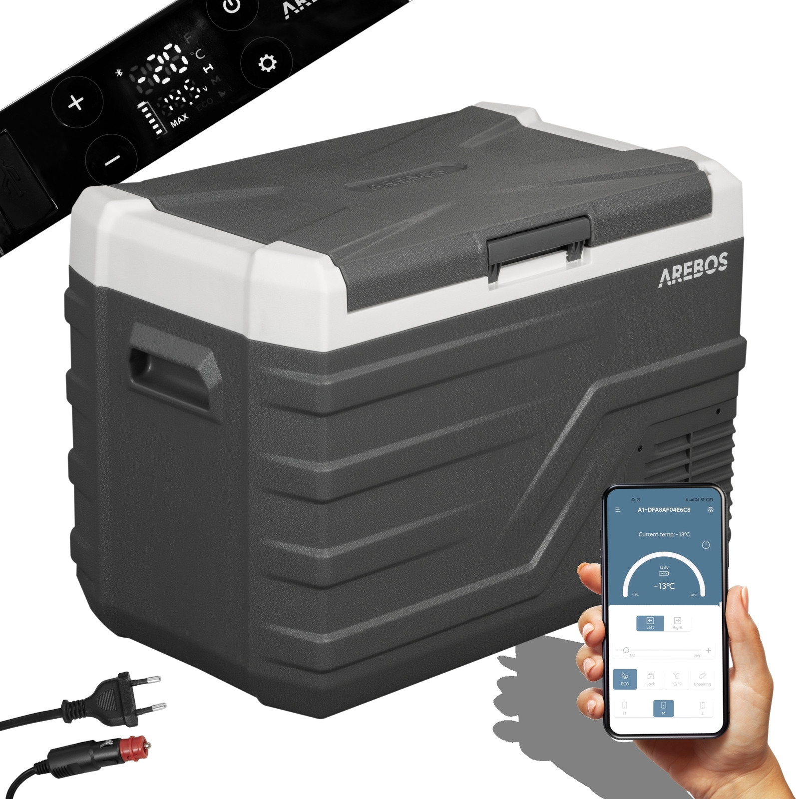 AREBOS Compressor koelbox 35L tot -20°C met app 12/24V & 230V