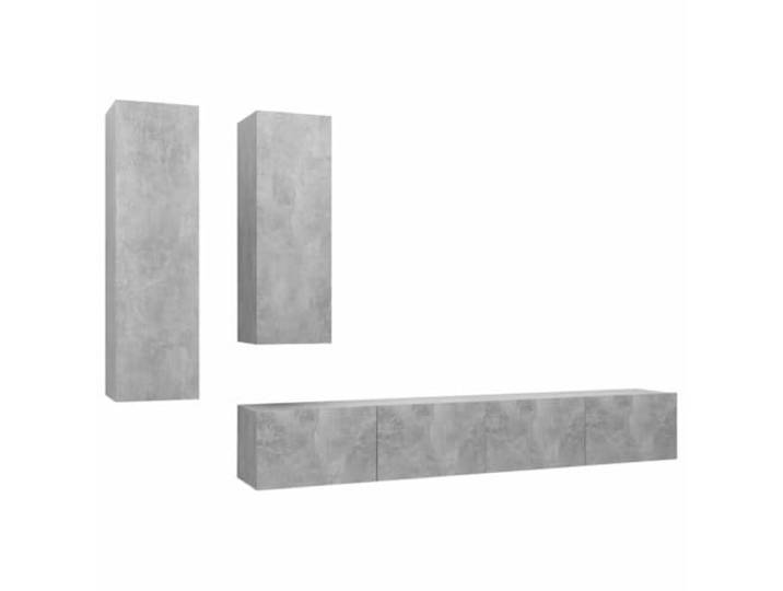 Roanoer 4-TLG TV-Schrank-Set Wandmontage Betongrau Holzwerkstoff Platzsparendes Lowboard Hängeschrank Ensemble mit vielseitigen Fächern für Wohnzimmer.