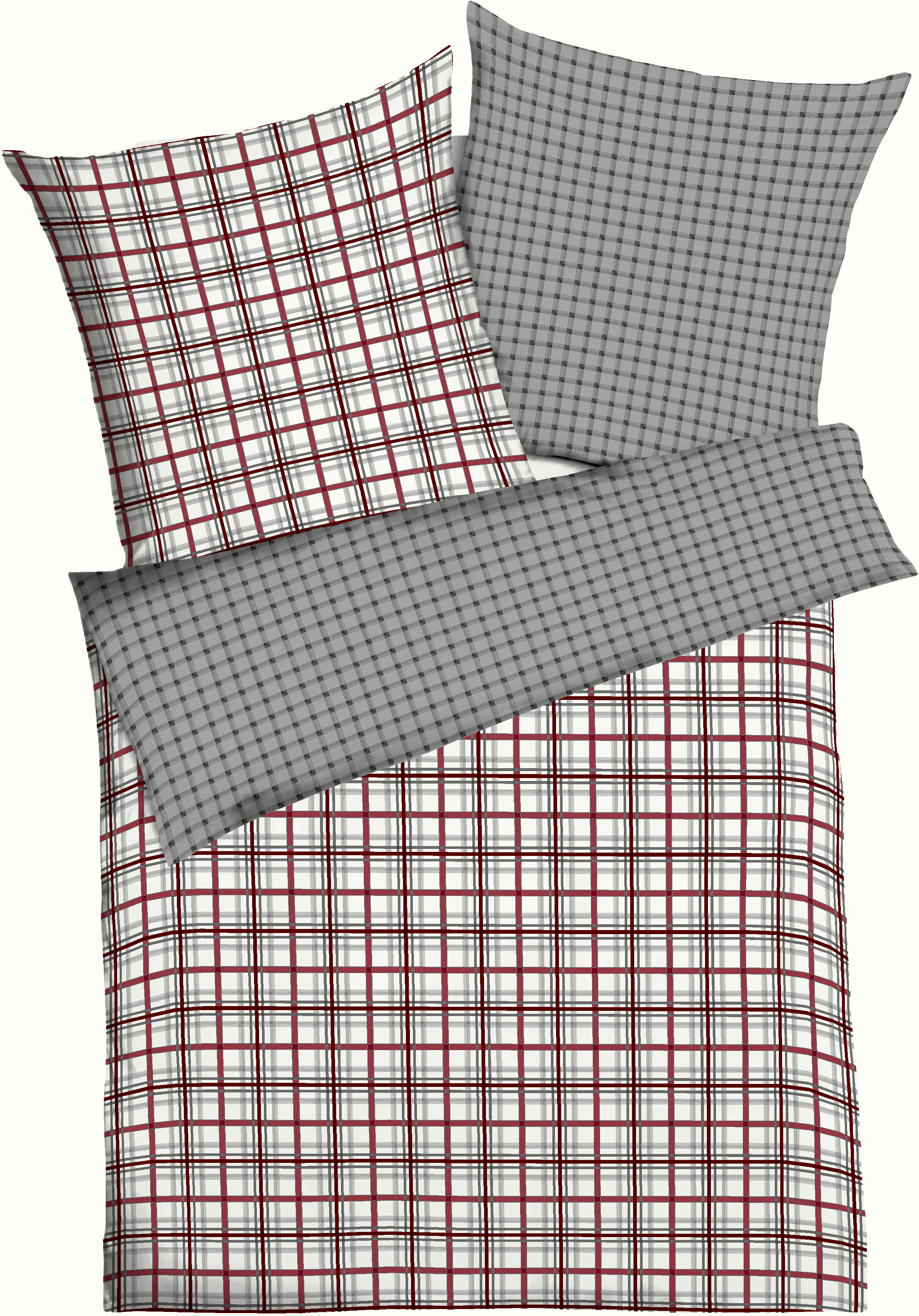 Wendebettwäsche KAEPPEL "Plaid", rot (rubin), B/L: 200cm x 200cm, 1 Stk., 2 Stk., Feinbiber, B/L: 80cm x 80cm & 80cm x 80cm, 3 Stk., Feinbiber, Obermaterial: 100% Baumwolle, Bettwäsche, Wendebettwäsche, angenehm wärmend rubin B/L: 200cm x 200cm, 1 Stk., 2