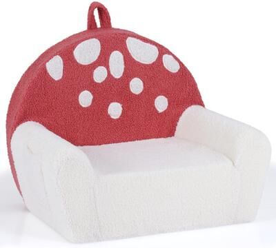 Costway Kids Sofa Toddler Foam Couch with Soft Fleece Fabric Cover-Beige & Red