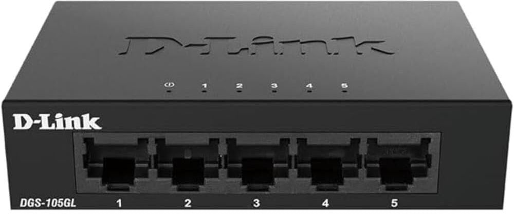 D-Link DGS-105GL 5-Port Gigabit Unmanaged Switch – Fanless, Metal Housing, Low Profile, Plug & Play, 802.3az EEE – Black, New
