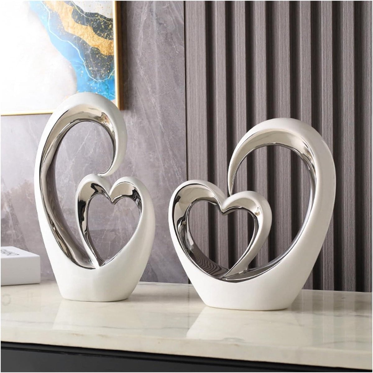 Keramiek Decoratie Set Abstract Beeld Zilver Wit tot 31 cm