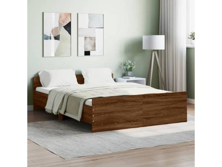 Cadre de lit - DUOKON - 140x190 cm - Chêne marron - Bois massif - Design contemporain