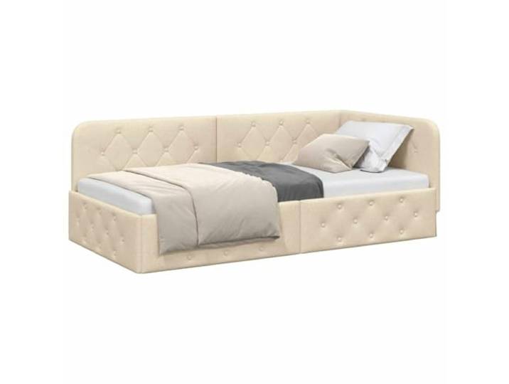 KTHLBRH Eckbett Struktur Creme 100 x 200 cm Stoff Wendbare Armlehnen, Schlafsofa, weiches Polyester, robustes Sperrholz, platzsparendes Design