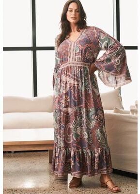 Plus Size Women's Arlo Bell Sleeve Maxi Dress by Aveology by Avenue in Free Spirit (Size 14)