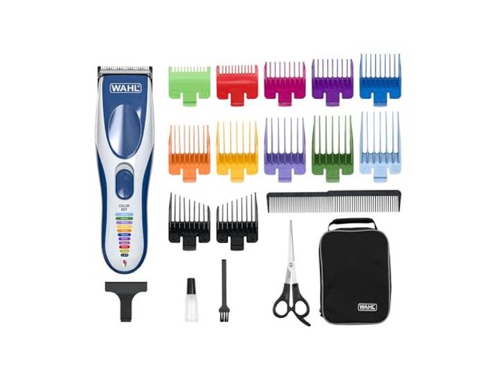 Wahl Color Pro Akku-Haarschneidemaschine mit farbcodierten Kämmen, Akku Leichtes, ergonomisches Design, 10 Aufsteckkämme, kabel- oder akkubetrieben, Präzisionsklinge für die ganze Familie.