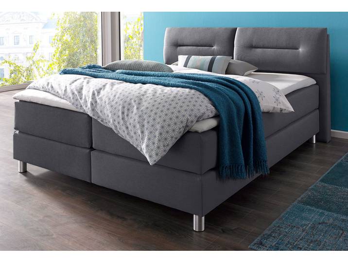 Boxspringbett, Strukturstoff, Anthrazit, 160×200 cm, 7-Zonen-Kaltschaummatratze, Inkl. Topper, Maintal