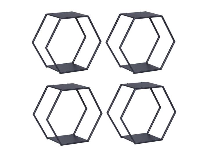 [en.casa] Regal-Set 4 Tlg. Tand, Schwarz, Metall, Sechseckig, 37x32x18.5 cm, Wohnzimmer, Regal, Wandboards
