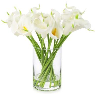Enova Home 20 Pieces Real Touch Faux Calla Lily Artificial Flowers in Vase with Faux Water for Dining Table Decor, Wedding Event