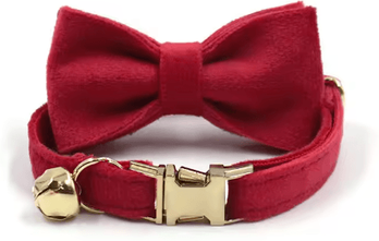 Inspire Picks Personalized Velvet Cat Collar With Engraved Name & Bow Bell red Collar Bow