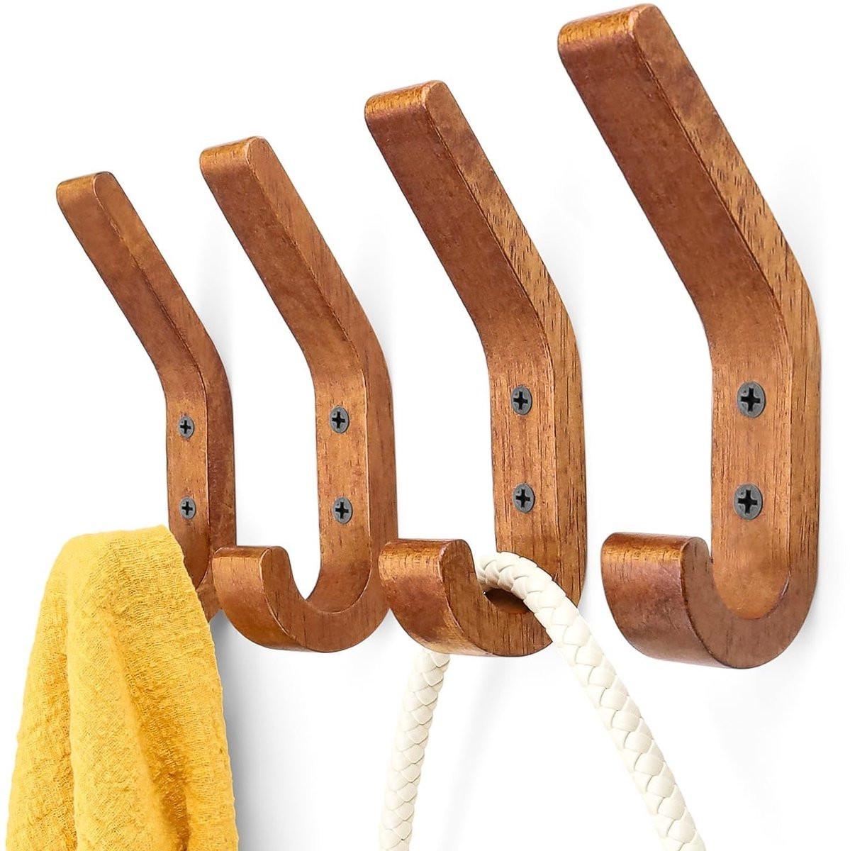 Dailygoody Set van 4 Houten Kledinghaken van Eikenhout in Walnootkleur
