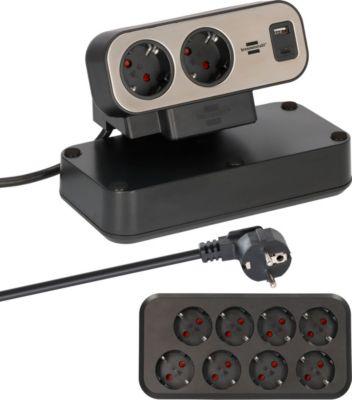 brennenstuhl®estilo Duplex Tischsteckdosenleiste, 10 Steckdosen, USB C & A, Edelstahl, für Tischstärken 16-45mm