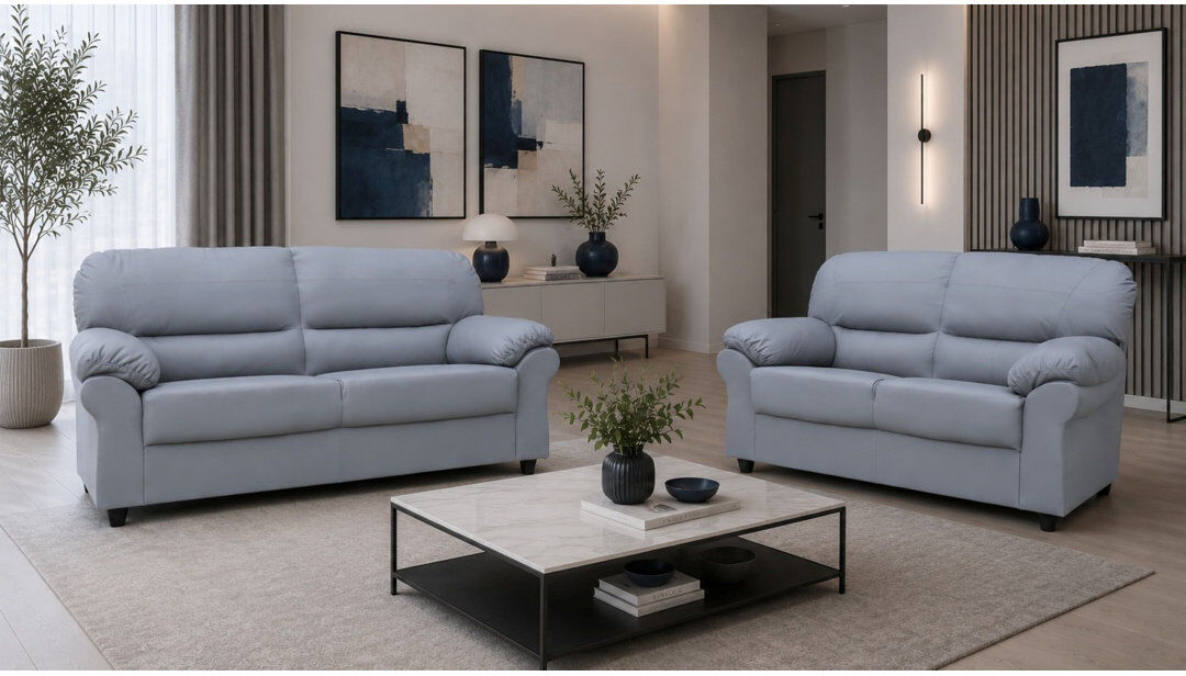 Latitude Run Orchard 3+2 Sofa Set Faux Leather Gray 2
