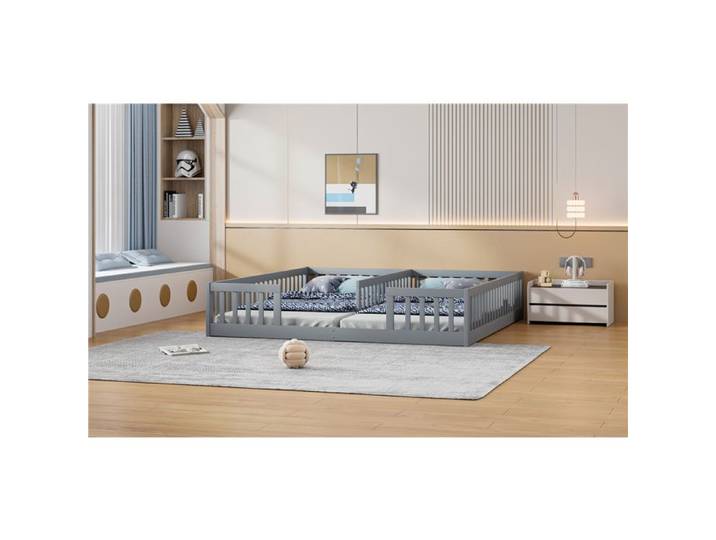 Lit enfant double ZUONCEGLNG N636P206437E sans matelas ni sommier à lattes garde-corps pin gris 90 x 200 cm