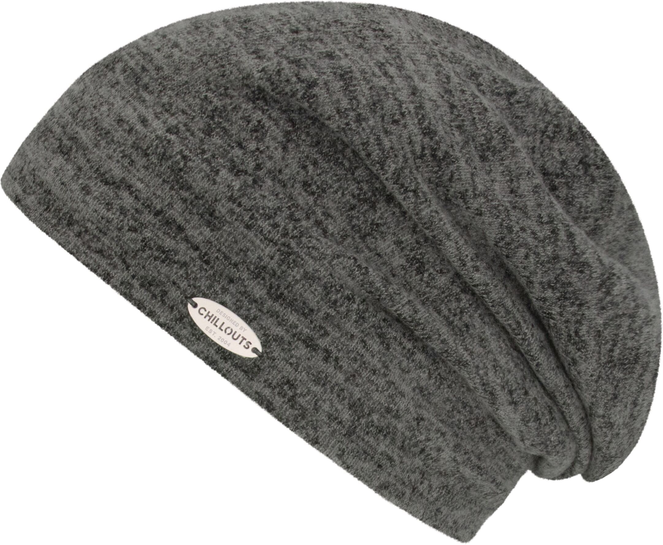 Beanie CHILLOUTS "Vaiana Hat", Damen, grau (dunkelgrau), Strick, Viskosemischung, Mützen Beanie, Leichte Long Beanie in neutralen Farben
