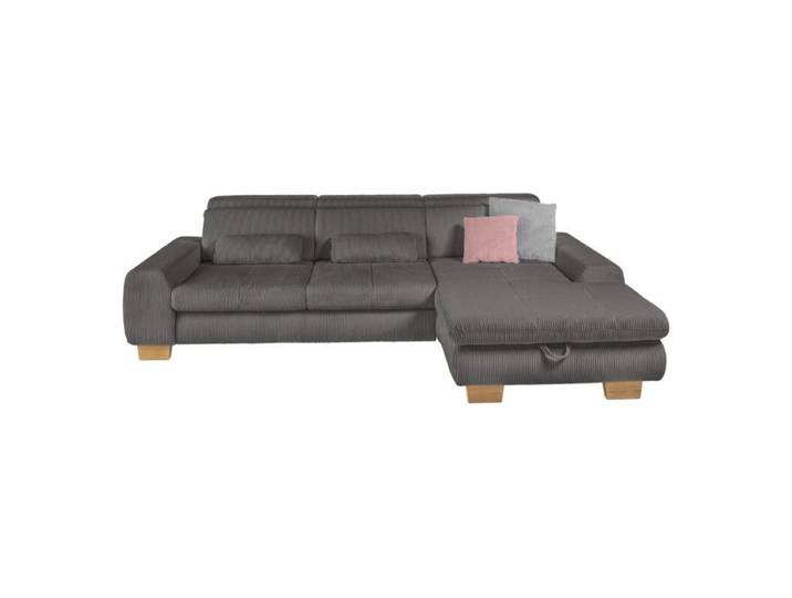 set one by Musterring SO 3400 Ecksofa in Cord mit manueller Sitztiefenverstellung und opt. Schlaffunktion - Cord anthrazit - Schlaffunktion - rechts manuelle Kopfteilverstellung, manuelle Sitztiefenverstellung, Schlaffunktion Modern, Zeitlos