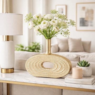 Sagebrook Home Decorative Vase - Gold Metal Solid - Cut-Out Oval Design