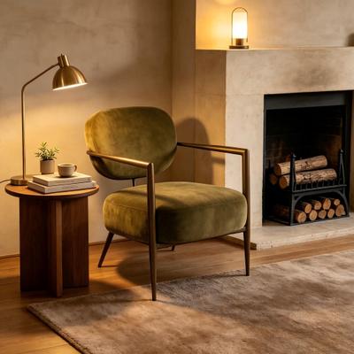 Modern Metal Frame Accent Chair, Upholstered Softy Fabric Side Chair, Mid-Century Comfy Lounge Armchair