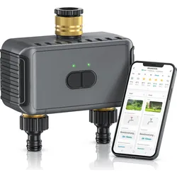 Brandson, Smarter Bewässerungstimer WLAN/App, 2-Zonen, Tuya, Alexa/Google, Regenverzögerung, Adapter-Set, IPX5
