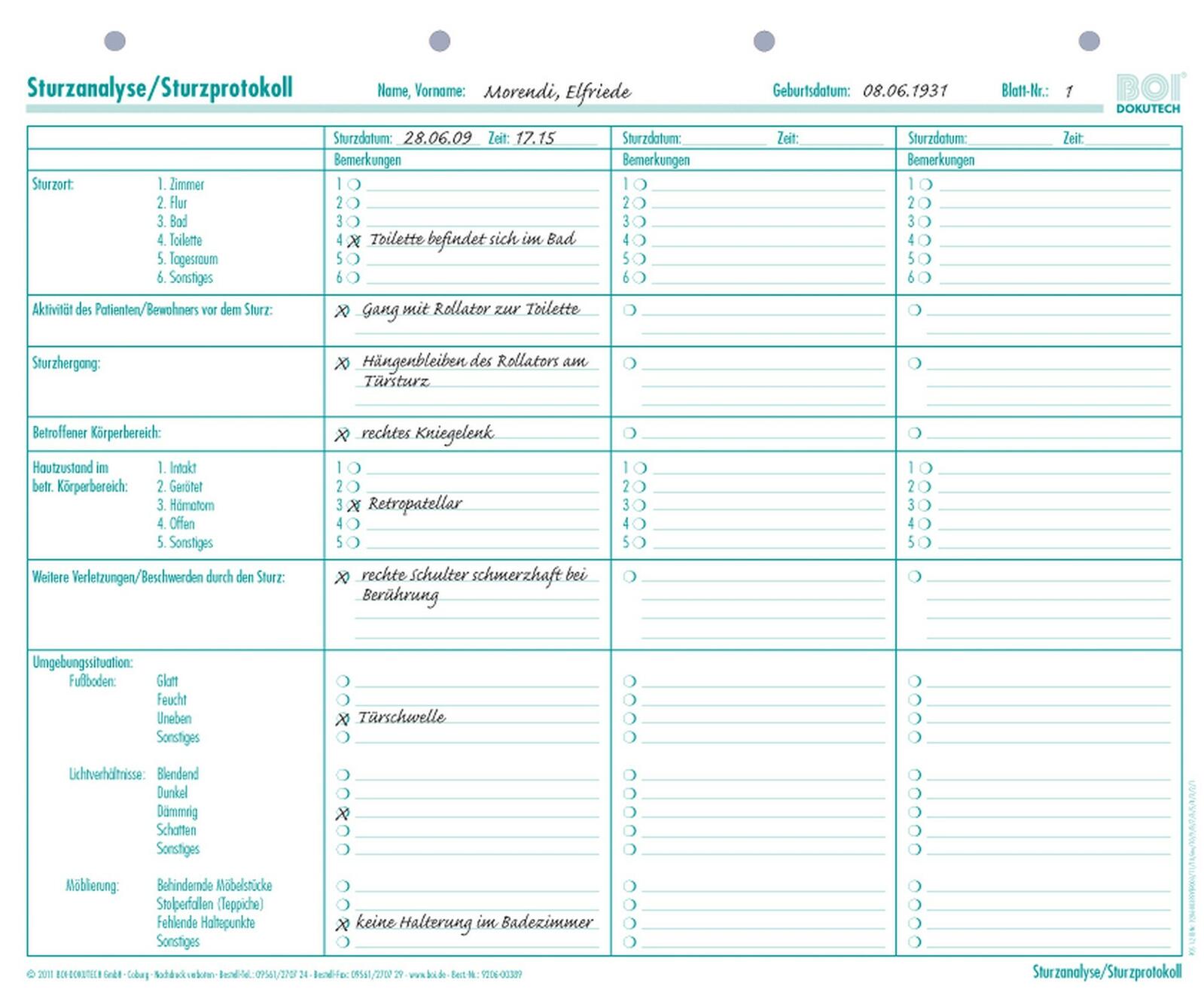 BOI Formular Sturzanalyse/-protokoll 9206-00389