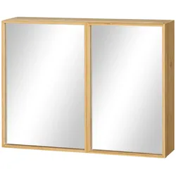 MODFU Spiegelschrank Bambus Natur 65,2x14x50 cm, wandhängend mit 2 Türen und 3 Innenböden