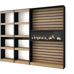 SKRAUT HOME Bücherregal, Holzregale mit Einlegeböden, 230x25x186cm, Wohnzimmer - Büro, Elektroherd, Moderner Stil, Eiche und Schwarz _ 86_8