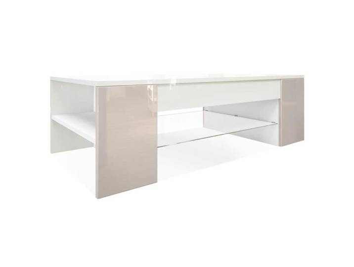 Vladon Table de Salon Table basse Clip en Blanc avec des bordures en Gris sable haute brillance