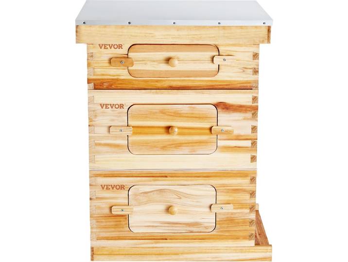 VEVOR Bijenkorf\, Snoekbaarskorf voor 30 frames\, bijenwas gecoat cederhout\, 2 diepe + 1 middelgrote bijenkast\, Langstroth bijenkorfset\, heldere acrylramen met fundering