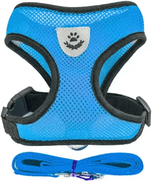 Inspire Picks Breathable Mesh Pet Harness & Leash Set For Cats, Puppies & Small Dogs blue m