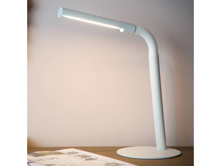 Bureaulamp Gilly, wit / opaal, Werkkamer / Kantoor, metaal, bureaulamp