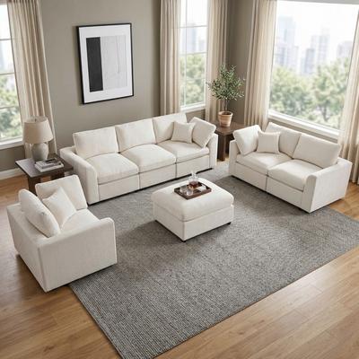 Direct Wicker 4-Piece Modular Chenille Sofa Set with a Movable Ottoman