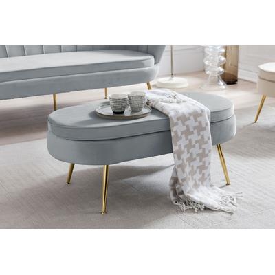 Polsterhocker SALESFEVER "Clam - Stilvoller Hocker", grau (hellgrau), B:99cm H:40cm T:44cm, Samtvelours (100% Polyester), Hocker, Polsterhocker, Elegantes Design in ovaler Form, 99cm Breite