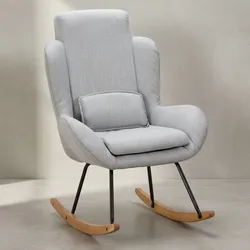 KADIMA DESIGN LAVANT Schaukelstuhl: Weiche Sitzschale, Wippfunktion, abnehmbare Polsterung, hohe Rückenlehne, Rubberwood, Grau/Blau/Anthrazit.