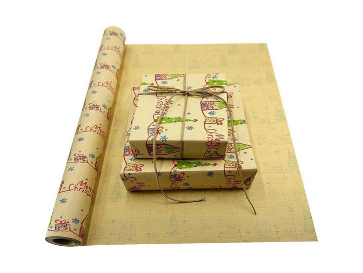 Geschenkpapierrolle 60 cm x 12 m Weihnachtsbaum Schneeflocke recycelbar, Mehrfarbig, Papier, 60x0.1x1200 cm, Dekoration, Geschenkartikel, Geschenkbänder & Geschenkpapier
