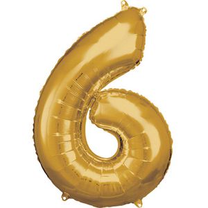 Amscan Luftballons 9906271, Riesenzahl 6, gold, Folienballon, 60 x 88 cm
