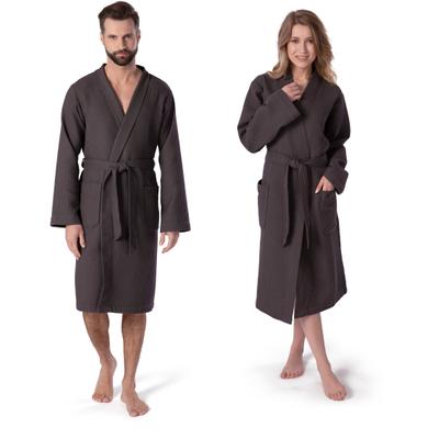 Kimono MÖVE "Homewear, ideal für Sauna & Spa, Hotelbademantel, Morgenmantel" Gr. XXL, grau (grafit), XXL, Piqué, Hausmäntel, Piquée-Oberfläche