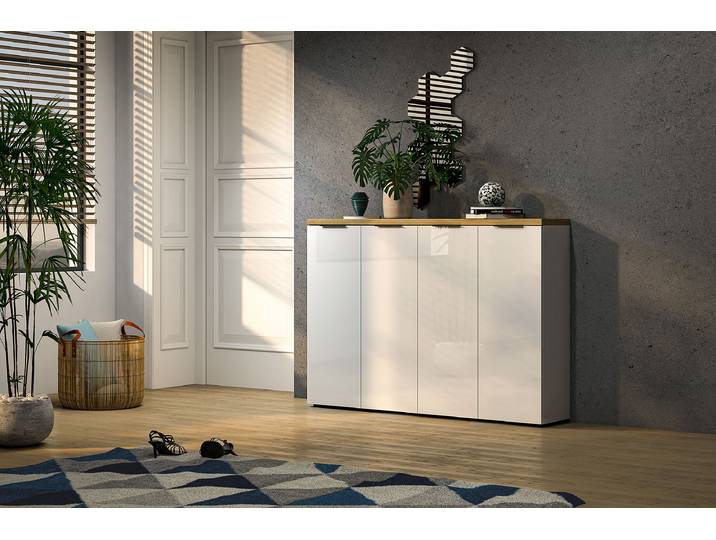 Commode à chaussures 160cm Blanc/Blanc brillant