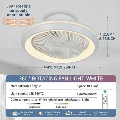 Uplift Essentials 360 Rotating Flush Mount Ceiling Fan white 220 V