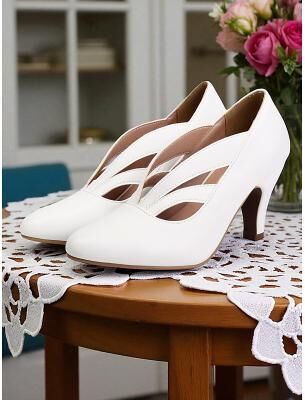 LightInthebox Women's 1930s Vintage Cutout Mid Heel Pumps – Retro Faux Leather Shoes for Swing Dance, Tea Parties Pin-Up Fashion