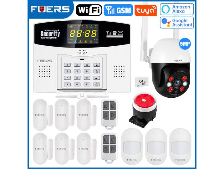 Fuers Tuya Kit de système d'alarme intelligent WIFI GSM alarme antivol système d'alarme maison intelligente couleur écran LCD sécurité 3MP caméra IP