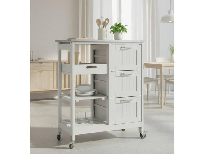 Mid.you Servierwagen Kitchen trolley, Weiß, Metall, 3 Schublade(n) Schubladen, rechteckig, Rollen, 67x84x37 cm, einfacher Aufbau, Esszimmer, Barmöbel, Barwagen