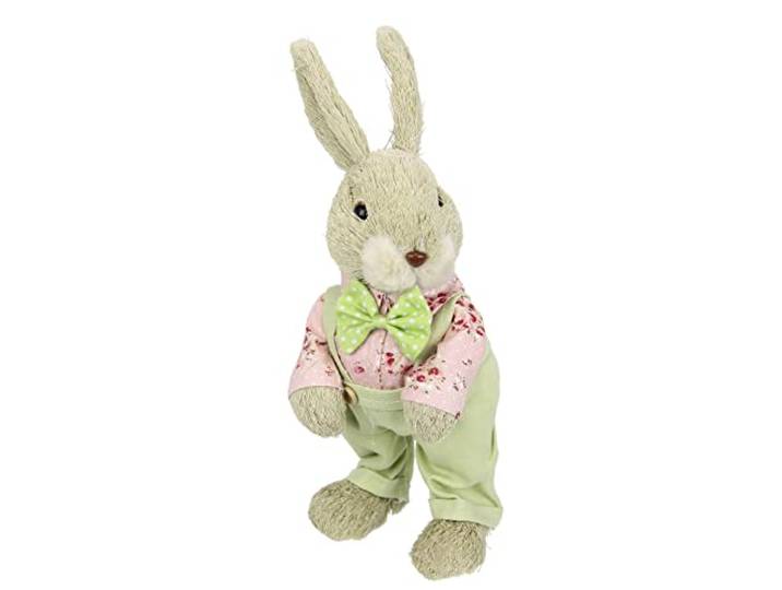 Deko Hase aus Stroh 28 cm mit Kleidung – Osterhase Frühlingsdeko