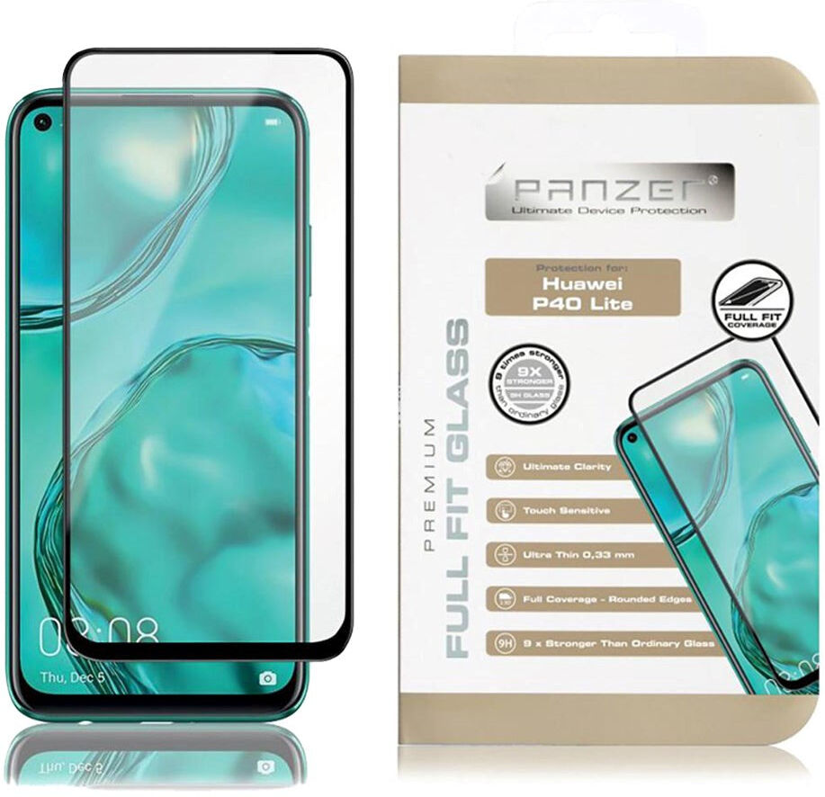 Huawei P40 Lite PANZER Premium Full-Fit Glass - Sort Ramme