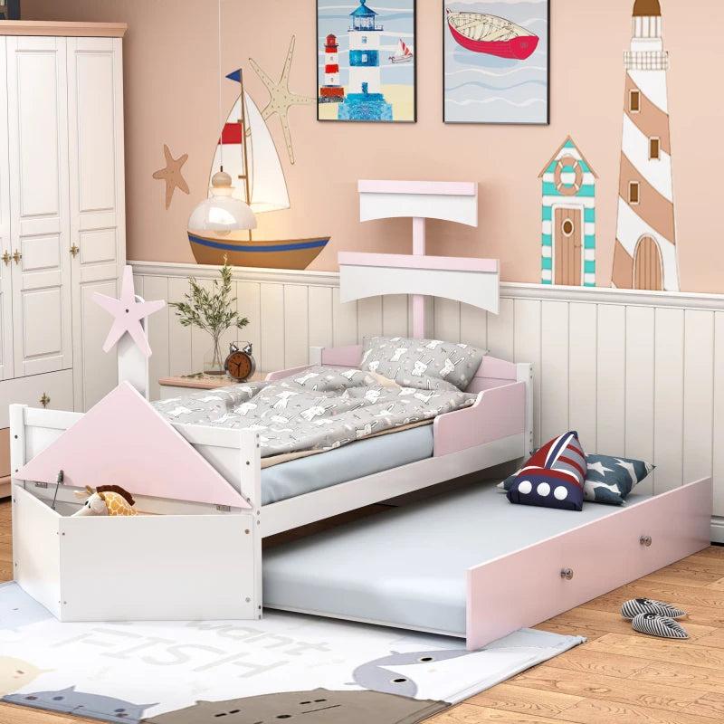 Kinderbett - Einzigartiges Design im Stil eines Segelboots - Mit Stauraum - Rosa
