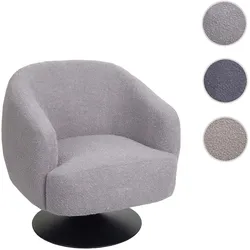 Lounge-Sessel HWC-J76, Cocktailsessel Sessel drehbar, Bouclé Stoff Metall ~ hellgrau