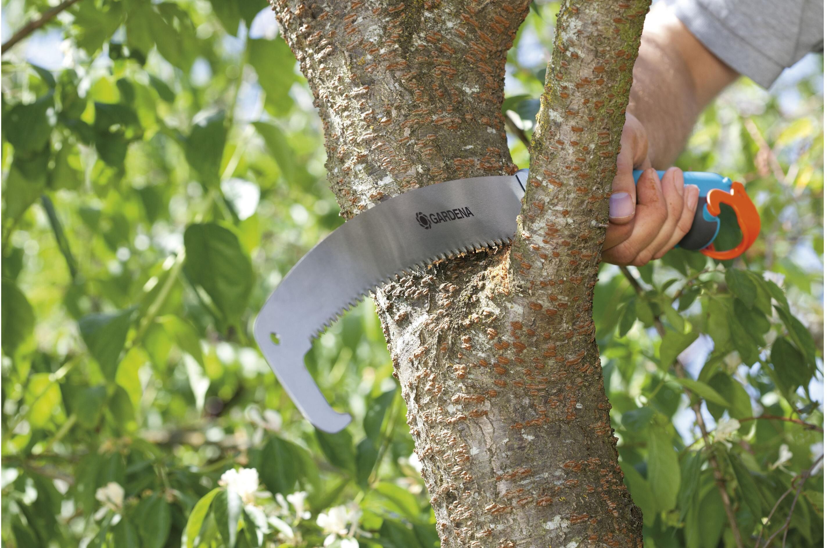 Gartensäge GARDENA "300 PP Combisystem, gebogen", bunt (silberfarben, türkis), Kunststoff, Stahl, Handsägen, Gartensäge silberfarben, türkis Einheitsgröße