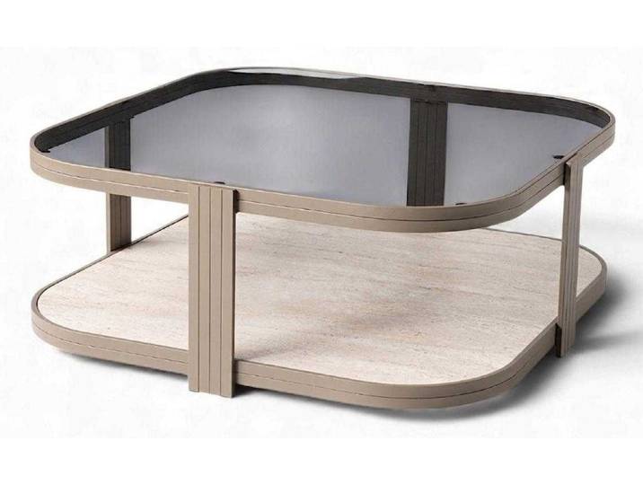 Xlmoebel Couchtisch Moderner quadratischer Couchtisch aus Glas und Holz in, Made in Europa