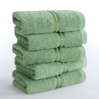 Gaestehandtuecher HAMMETEX "5er Set, 30x50 cm, weich & saugstark, 100% Baumwolle", grün (salbeigrün), B:30cm L:50cm, Frottier, Frottee, Handtücher, mit Bordüre, einfarbig, Schlaufe, 100% Baumwolle Frottee