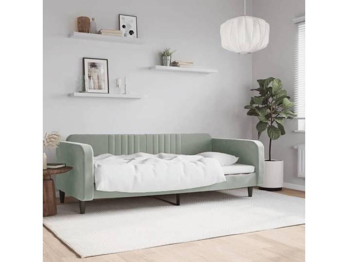 SALE 2025 Lit rembourré/Lit de repos - Lit 1 personne - gris clair - 90x200 cm velours 28.25 Kg 5538